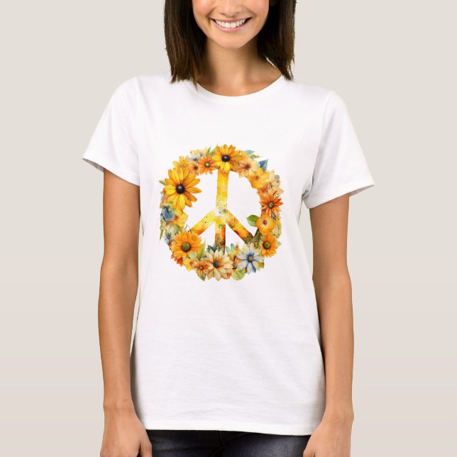 Hippie Hippy Sunflower Peace Sign T-Shirt (Front)