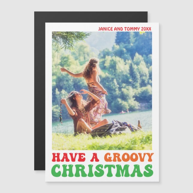 Hippie Holiday Photo Groovy Christmas Magnet (Front/Back)