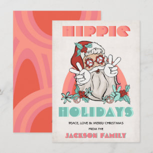 Hippie Holidays Christmas Retro Santa Holiday Card