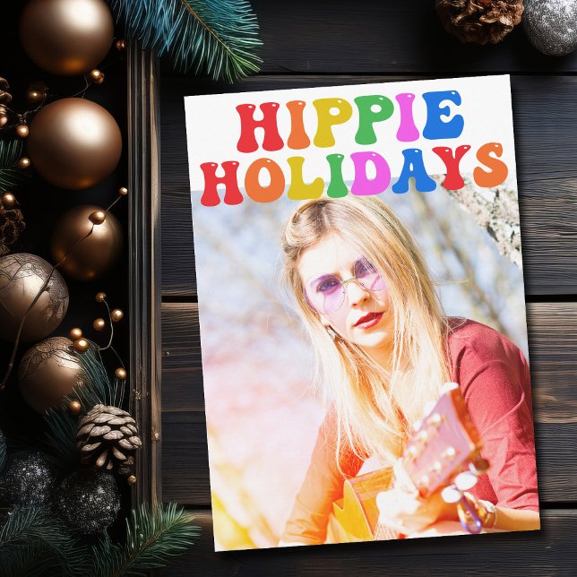 Hippie Holidays Colourful Christmas Family Photo Holiday Card (Creator Uploaded)