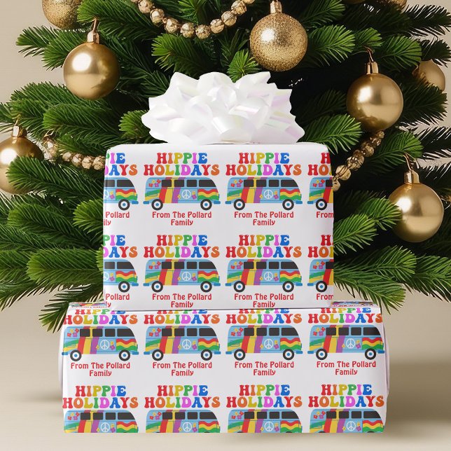 Hippie Holidays Cute Retro 70s Custom Christmas Wrapping Paper (Creator Uploaded)
