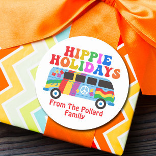 Hippie Holidays Cute Retro 70s Van Custom Gift Classic Round Sticker