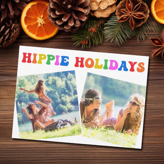 Hippie Holidays Photo Colourful Rainbow Retro Card (Creator Uploaded)