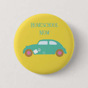 Hippie Homeschool Mum Car 6 Cm Round Badge