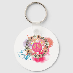 Hippie Keychain - Boho Peace Symbol Key Ring