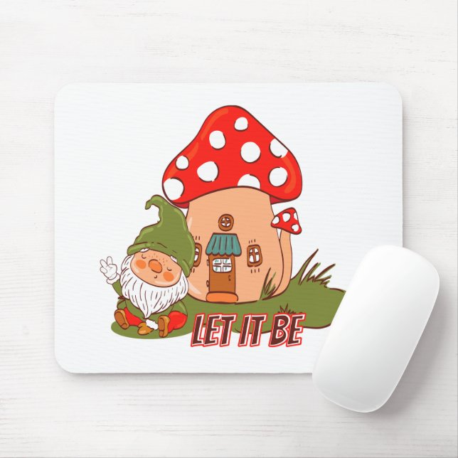 Hippie Let It Be Gnome Mouse Mat (With Mouse)