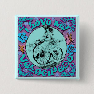 Hippie Look I Love My Velocipede T shirts, Mugs 15 Cm Square Badge