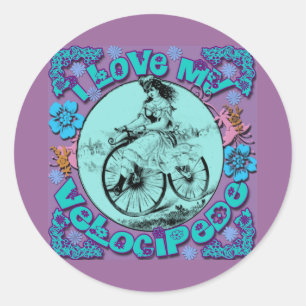Hippie Look I Love My Velocipede T shirts, Mugs Classic Round Sticker
