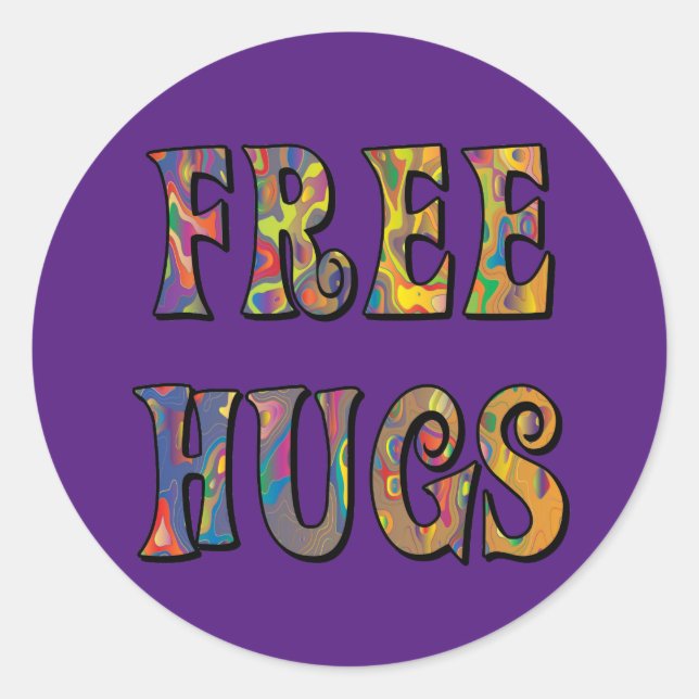 Hippie Love Free Hugs Classic Round Sticker (Front)