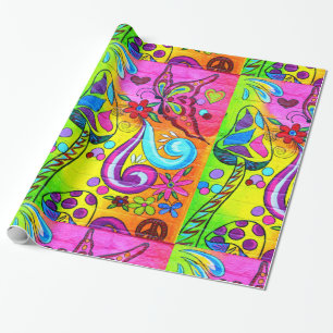 hippie magic mushroom wrapping paper