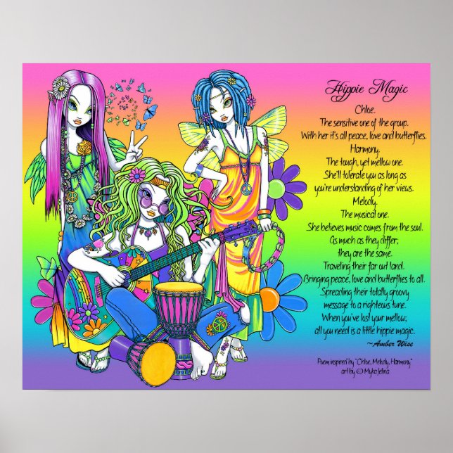 Hippie Magic Rainbow Musical Fairies Poem Poster (Front)