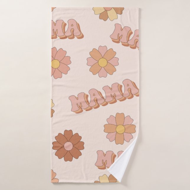 Hippie mama seamless pattern. Groovy background. M Bath Towel (Bath Towel)