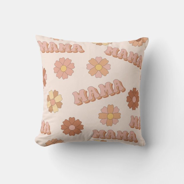 Hippie mama seamless pattern. Groovy background. M Cushion (Front)