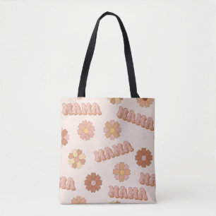 Hippie mama seamless pattern. Groovy background. M Tote Bag
