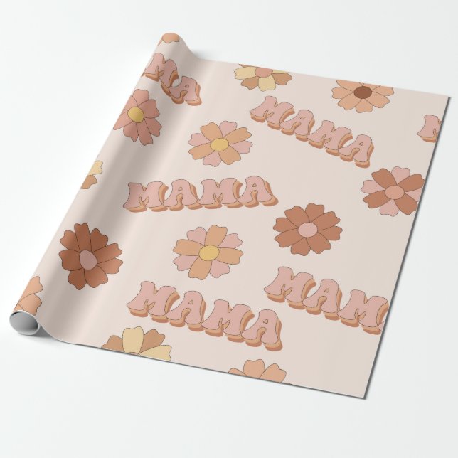 Hippie mama seamless pattern. Groovy background. M Wrapping Paper (Unrolled)