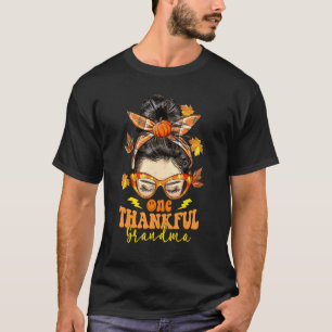 Hippie Messy Bun One Thankful Grandma Pumpkin Fall T-Shirt