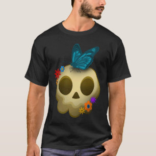 Hippie Mini Sugar Skull Gothic Head Floral Butterf T-Shirt