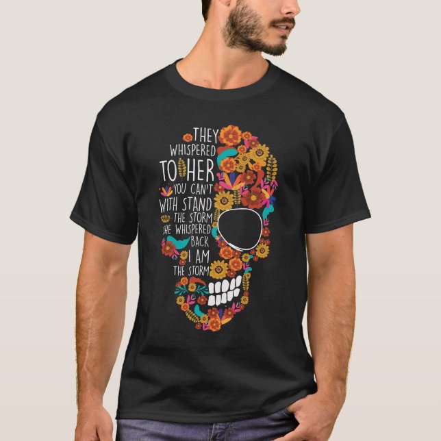 Hippie Mom Flower Sugar Skull Floral T-Shirt (Front)
