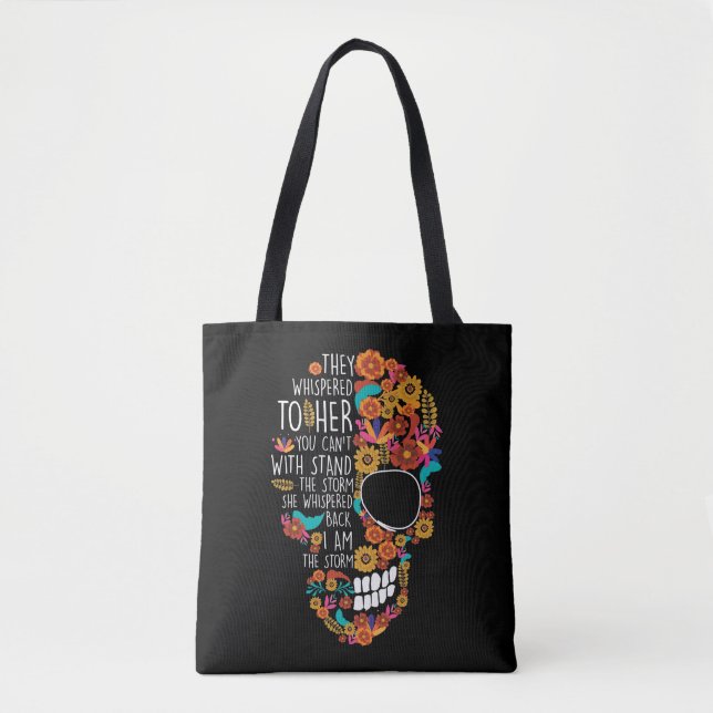 Hippie Mom Flower Sugar Skull Floral Tote Bag (Front)