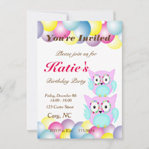 hippie multicolored floral owl invitation