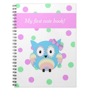 Hippie multicolored owl with a cute Lila bow Notebook
