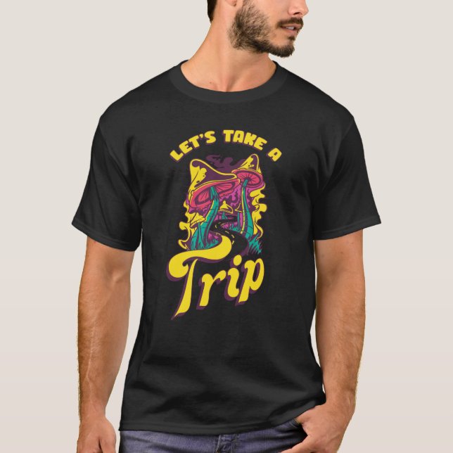 Hippie Mushrooms Plants Forest Weird Mountains  Pi T-Shirt (Front)