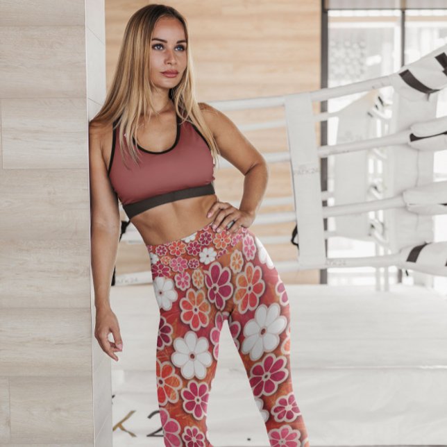 Hippie Orange Floating Floral Patterned | Leggings (Creator Uploaded)