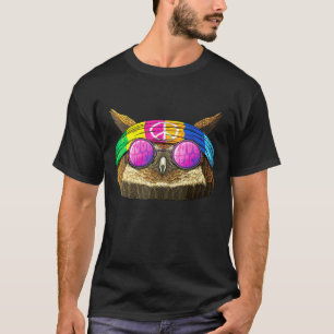 Hippie Owl Love Peace Sign 70s Hippie Bird Of Prey T-Shirt