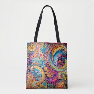 Hippie Paisley Neon Tote Bag