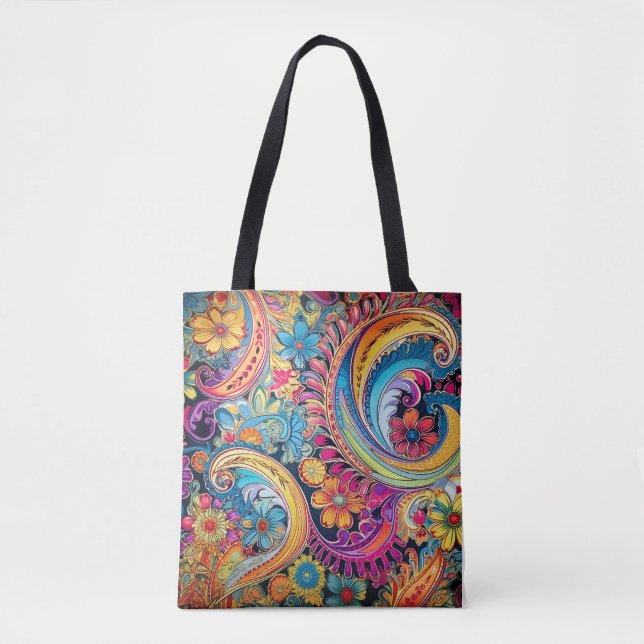 Hippie Paisley Neon Tote Bag (Front)
