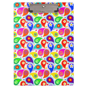 Hippie Paisley Peace Signs and Flowers Clipboard