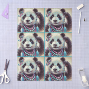Hippie Panda Bear Chalk-Pastel Decoupage Tissue Paper