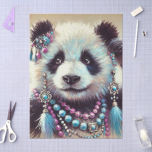 Hippie Panda Bear Chalk-Pastel Decoupage  Tissue Paper