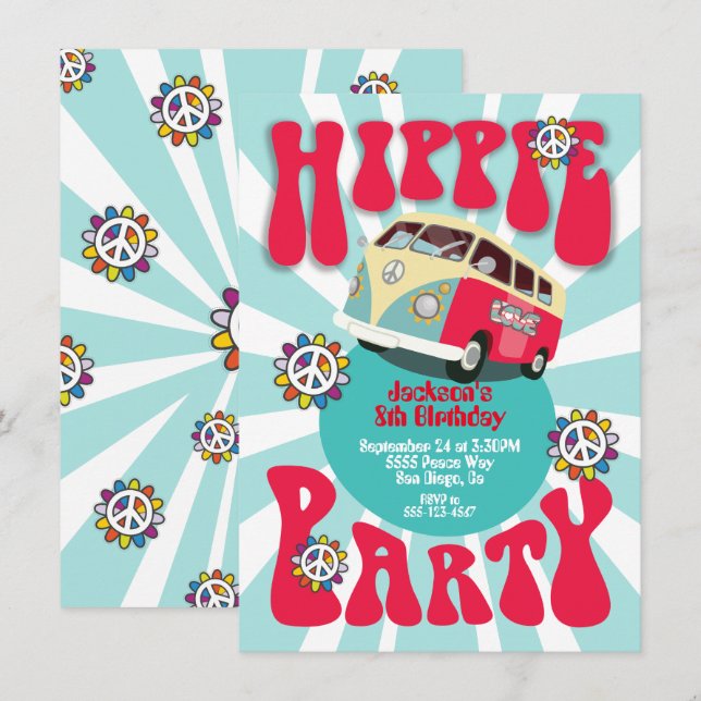 Hippie Party 1960's 1970's Themed Invitation (Front/Back)