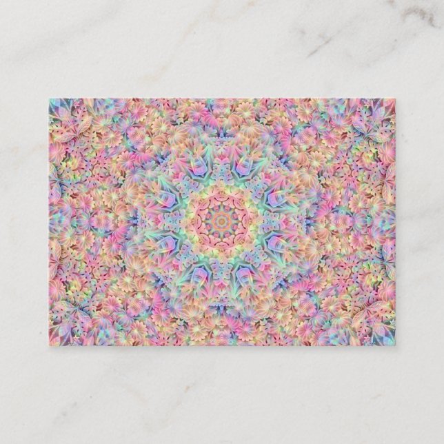 Hippie Pastel Colours Vintage Fractal Kaleidoscope Business Card (Front)