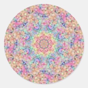 Hippie Pastel Colours Vintage Fractal Kaleidoscope Classic Round Sticker