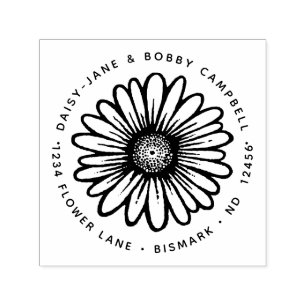 Hippie Peace Daisy Flower Return Address Floral Self-inking Stamp