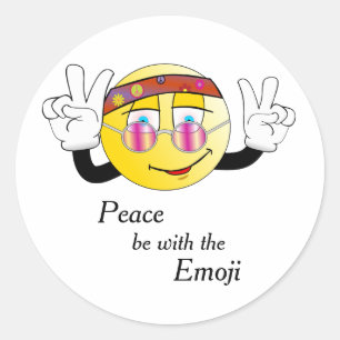Hippie "Peace" Emoji Classic Round Sticker