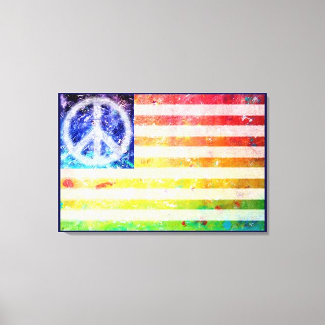 Hippie Peace Freak Flag Art Canvas Print (Front)