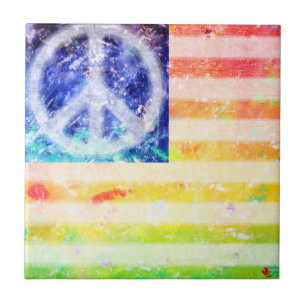 Hippie Peace Freak Flag Tile