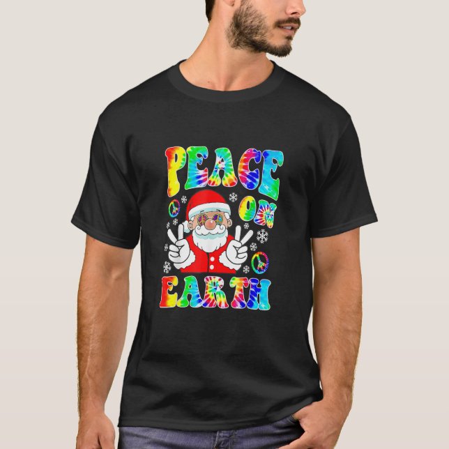 Hippie Peace On Earth Boho Christmas Santa Claus P T-Shirt (Front)