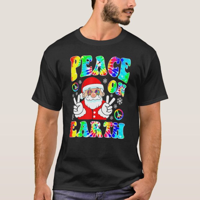 Hippie Peace On Earth Boho Christmas Santa Claus P T-Shirt (Front)