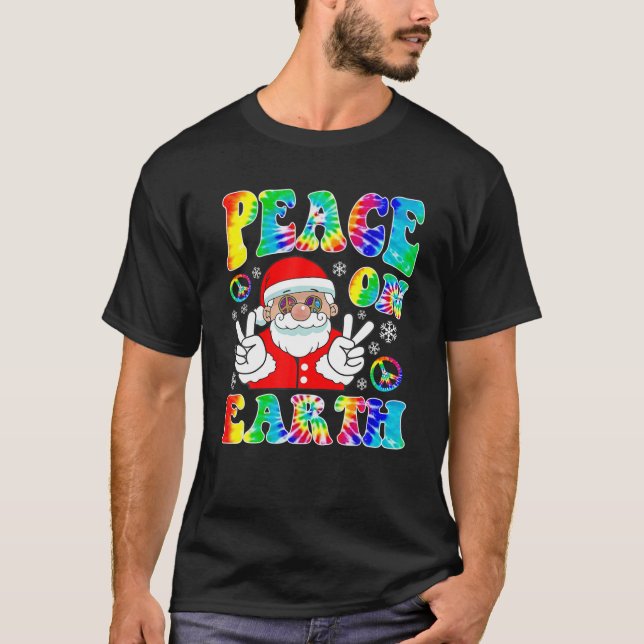 Hippie Peace On Earth Boho Christmas Santa Claus P T-Shirt (Front)