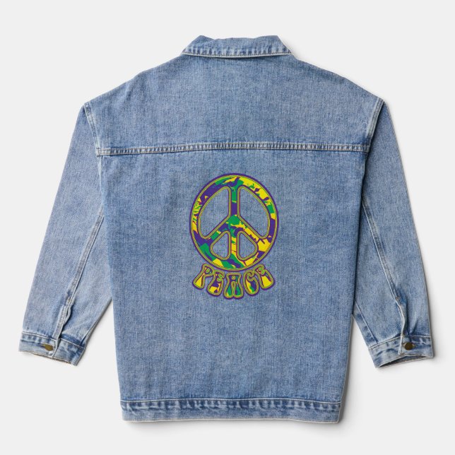 Hippie Peace Sign 60s 70s Denim Jacket (Back)