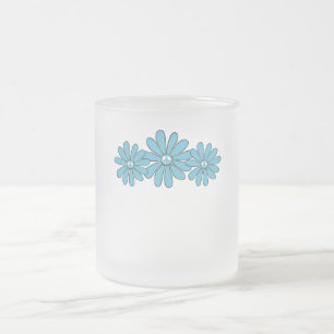 Hippie Peace Sign Flower Aqua Frosted Glass Coffee Mug
