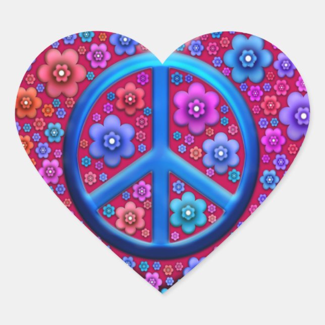 Hippie Peace Sign Heart Sticker (Front)