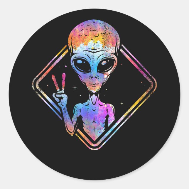 Hippie Peace Sign Outer Space Gift Alien Classic Round Sticker (Front)