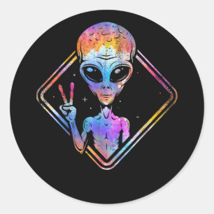 Hippie Peace Sign Outer Space Gift Alien Classic Round Sticker