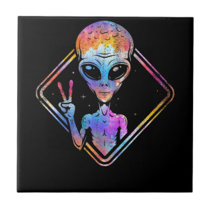 Hippie Peace Sign Outer Space Gift Alien Tile
