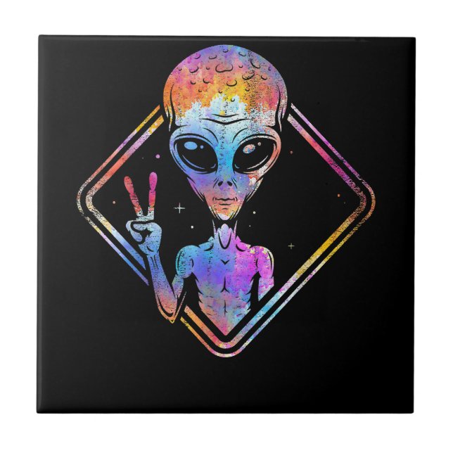Hippie Peace Sign Outer Space Gift Alien Tile (Front)
